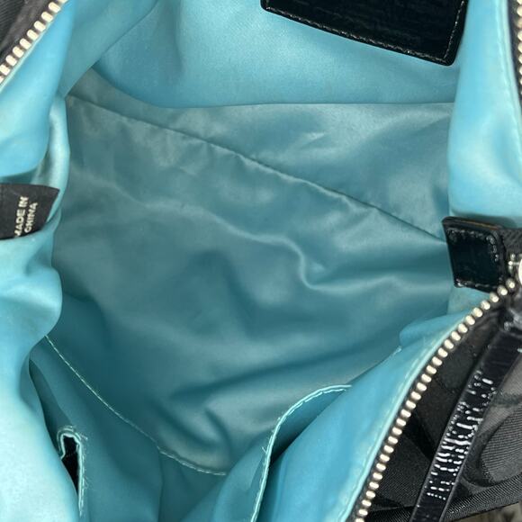 COACH Poppy Signature lurex Pocket Hobo Bag Black Gray Patent Leather 2 way - Picture 10 of 15